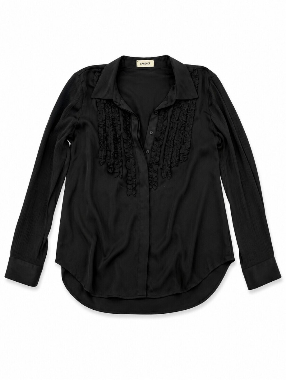 L'AGENCE Black Pleated Ruffle-Trim Blouse Size Small